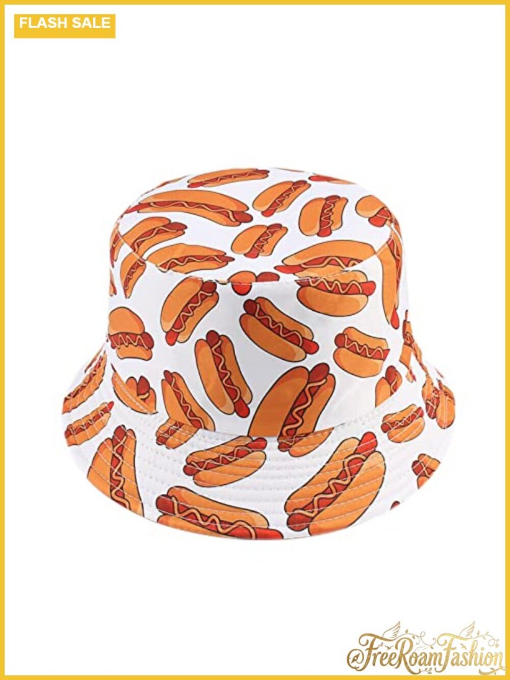 Unisex Reversible Cotton Bucket Hat Hot Dog Print Sun Beach Fisherman Cap